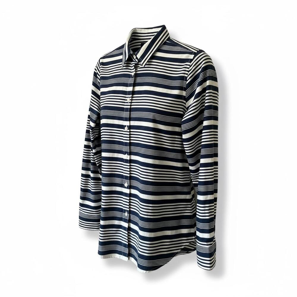 Women's Navy and White Striped Button-Down Shirt